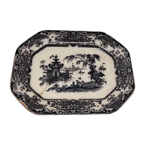 1834-1859 Antique flow black/mulberry Ironstone, “Corean” Podmore Walker & Co. - Picture 7 of 7